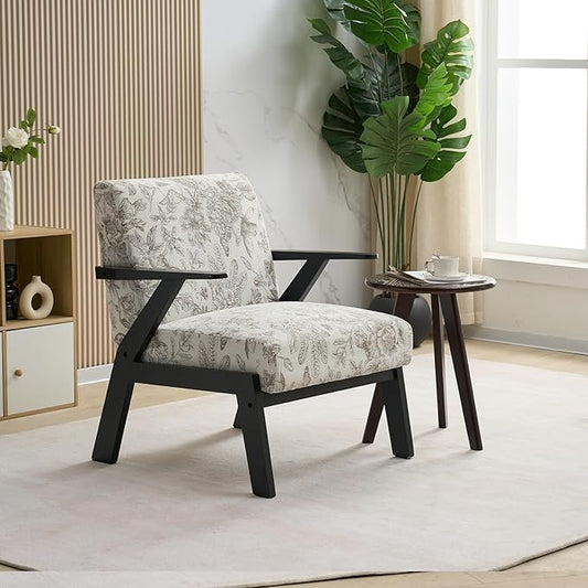 GDFStudio Aogex Accent Chair, Upholstered Club Chair, Printed Design Armchair, Wooden Frame Single Sofa, Back Support Seating, Comfort Reading Lounge, Reading Single Sofa for Living Room, Beige+Gray