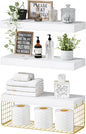 QEEIG Bathroom Shelves Over Toilet - Wall Mounted Floating Shelves Toilet Paper Storage Small Modern Decor Shelf 16 inch Set of 3, White and Gold (019-WG3)