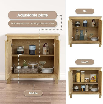 Giluta Sideboard Buffet Cabinet, Farmhouse Kitchen Cabinets with 2 Rattan Doors, 30''H Boho Cabinet for Entryway