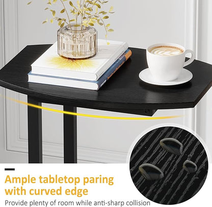 Hosfais Small Side Table End Table, C Shaped Barrel Coffee Table with Metal Frame, Wooden TV Tray for Living Room, Bedroom, Couch, Small Spaces (Black)