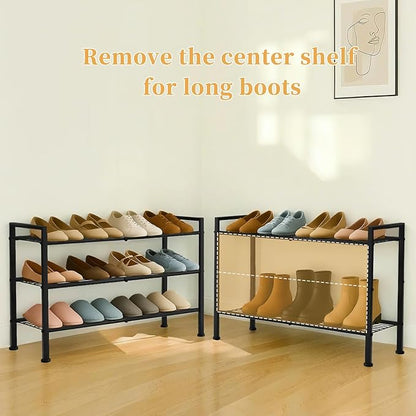 Simple 3 Tier Shoe Rack,Metal Stackable Shoe Storage Organizer for Closet,Entryway, Bedroom, Black (Black, 3-Tier)