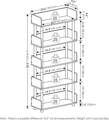 Furinno Turn-N-Tube 5-Tier Multipurposes Display Rack, Open Shelf Rack/Storage with back & side panel, Flagstaff Oak/Black