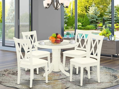 East West Furniture SHCL5-WHI-C 5 Piece Dining Room Table Set Includes a Round Kitchen Table with Pedestal and 4 Linen Fabric Upholstered Dining Chairs, 42x42 Inch, Linen White