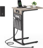 Vagusicc C Shaped End Table with Charging Station, Tall Side Table for Couch, Small Couch Side Table Recliner Tables, Slide Under Sofa Table TV Tray Arm Tables for Living Room, Bedroom, Bedside, Gray