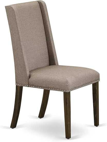 East West Furniture X727FL716-9 9 Piece Modern Dining Table Set Includes a Rectangle Wooden Table with X-Legs and 8 Dark Khaki Linen Fabric Parsons Dining Chairs, 40x72 Inch, Multi-Color