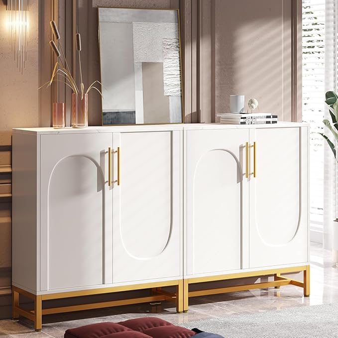 Tribesigns Modern Sideboards, Buffet Cabinet with 4 Doors and Adjustable Shelves (White)