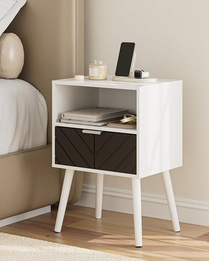 Nightstand,Bedside Table with Gold Frame, White Night Stand, Modern Bedside Furniture,End Table with Drawer and Shelf for Bedroom,Living Room