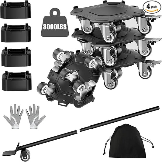 Furniture Dolly & Movers 4-Pack 3000lbs - Heavy Duty Interlocking Furniture Sliders with No Scratch Design, Safe for Hardwood Floors, for Sofa/Refrigerator/Piano Moving (Black, 7in)