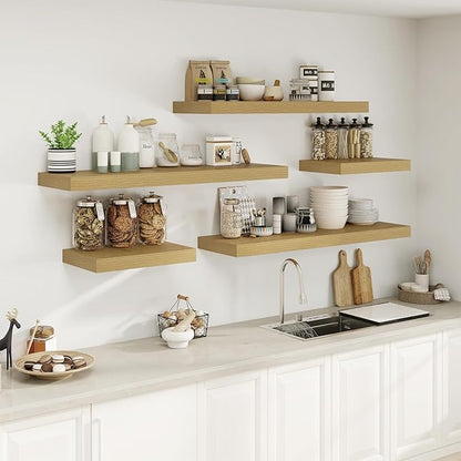 Heimlove Bathroom 12'' Deep Floating Shelves for Wall - Shelf Over Toilet Wall Mounted Farmhouse 24 inches,Rustic Wood Wall Shelves Decor & Storage Set of 1 Oak
