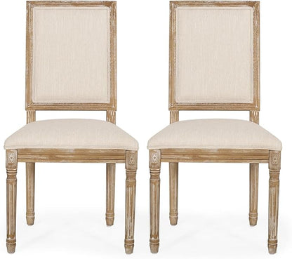 Merax Upholstered Solid Wood Dining Chairs Set of 2, French Country Style Accent Side Seating Furniture for Kitchen, Living Room, Cushioned Back, Beige