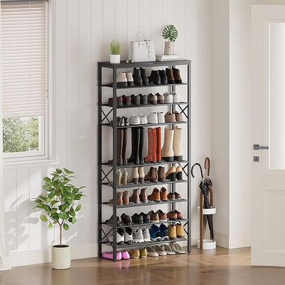 10 Tier Shoe Rack, Large Capacity Shoe Storage Organizer Holds 40 Pairs, Sturdy and Stable, for Entryway, Hallway, Closet, Dorm Room, Black SS10BB
