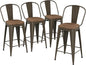 Yongqiang 24 inch Bar Stools Set of 4 Kitchen Counter Height Bar Chairs High Back Metal Barstools with Large Wooden Seat Industrial Rusty