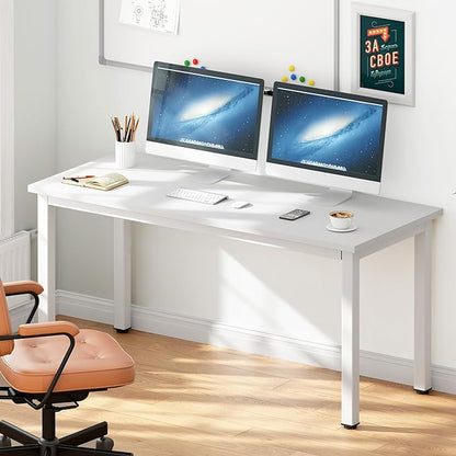 DlandHome Large Computer Desk, Composite Wood Board, Decent and Steady Home Office Desk/Workstation/Table 54.3inch White White