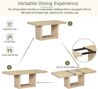 Ball & Cast 6 Piece Dining Table Set with 4 Upholstered Chairs & 1 Bench,Wooden Living Room Furniture for 6 W/ 78" Rectangle Kitchen Desk,for Restaurant,Home Bistro,Natural+Beige