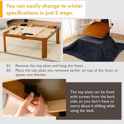 PaletteLife Japanese Heated Table (41x29in- Wooden Chabudai Furniture with 120V Electric Heater - Low-Lying Dining and Work Desk with Temperature Control Knob Casual kotatsu