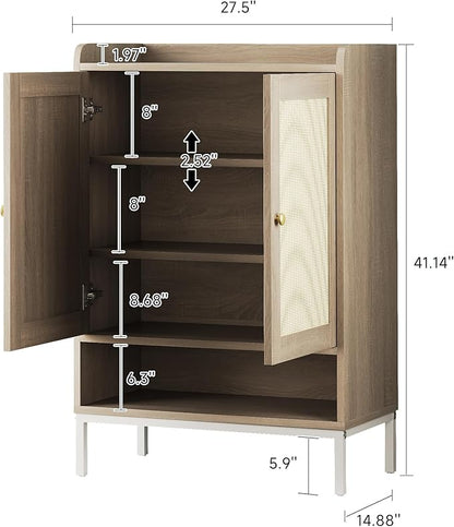 Rattan Shoe Cabinet Storage for Entryway, Shoe Cabinet with Adjustable Shelves for Entryway, 5-Tier, 20 Pair Shoe Rack Storage for Hallway, Closet, Living Room, Natural