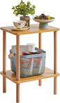 IBUYKE 2-Tier Side Table, Solid Wood Tall End Table with Storage Shelves, Nightstand Bedside Table for Living Room Bedroom Office, No-Tool Assembly, Natural UWST002N