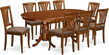 East West Furniture PLAV9-SBR-C 9 Piece Dining Table Set Includes an Oval Dining Room Table with Butterfly Leaf and 8 Linen Fabric Upholstered Chairs, 42x78 Inch, Saddle Brown