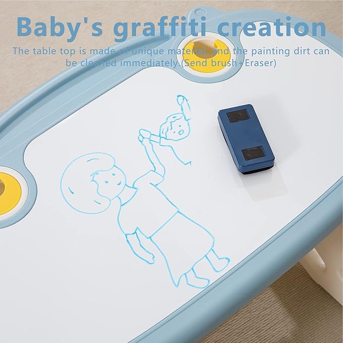 Kids Table and Chair Set The Table Can Be Graffiti and The Height Can Be Raised and Lowered for Children Age 2-10 The Order Includes Watercolor Pen and Blackboard Eraser