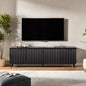 TV Stand for Living Room, Fluted Television Cabinet with 4 Stripe Doors, Modern Entertainment Center for 55/60/65 inch TV, Media Console with Wooden Legs & Metal Handles, Black