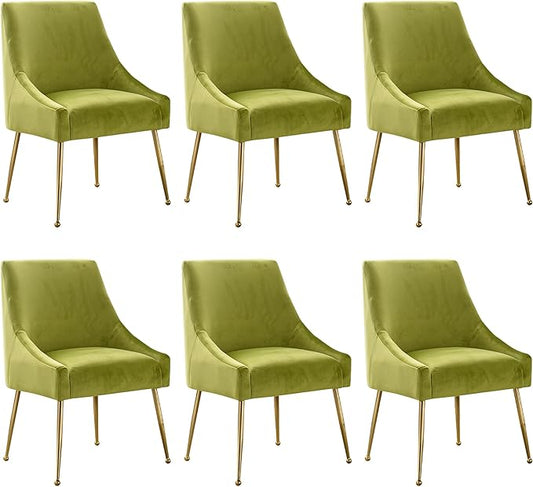 Modern Velvet Dining Chairs Set of 6, Contemporary Upholstered Furniture Collection with Polished Gold Metal Legs, Elegant Accent Chairs for Kitchen Living Room(Yellow Green)