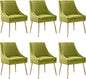 Modern Velvet Dining Chairs Set of 6, Contemporary Upholstered Furniture Collection with Polished Gold Metal Legs, Elegant Accent Chairs for Kitchen Living Room(Yellow Green)