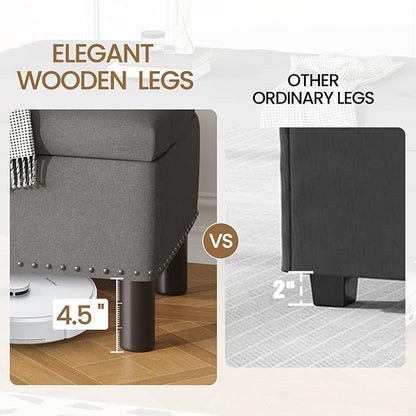 Furniliving Ottoman Bench with Storage, Folding Storage Ottoman Bench with Wood Legs, Upholstered Bedroom Bench with Button-Tufted, Entryway Bench Storage Bench for Bedroom, Linen (Darkgrey)