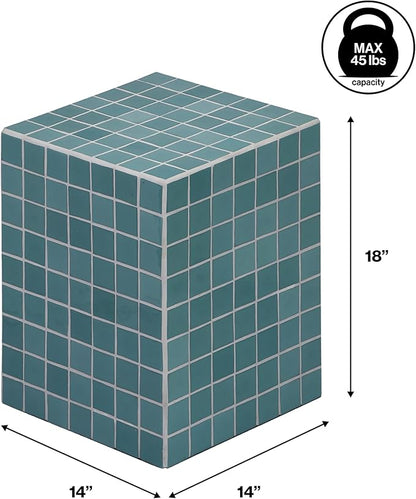 JONATHAN Y END2000A Callista 18" Modern Bohemian Ceramic Tiled Rectangle End Table, Side Table, Accent Table for Living Room, Bedroom, Teal Blue/White