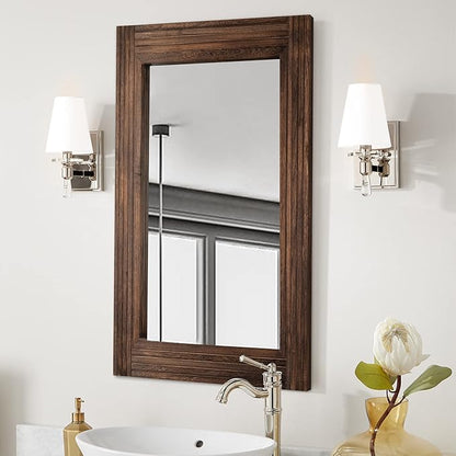 YOSHOOT Hand-Made Wooden Spliced Wall Mirror for Bathroom, Rustic Farmhouse Vanity Mirror, Décor Wall Art, Solid Wood Frame, Vertical or Horizontal Hanging