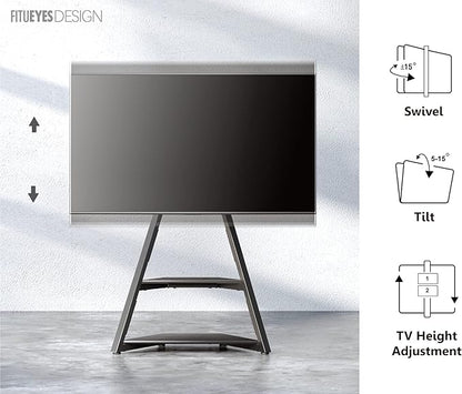 FITUEYES Design Corner TV Stand for 32 43 50 55 65 Inch TVs, Small Spaces Floor TV Stand Rolling TV Cart for LCD/LED Flat Curved Screens, Modern Living Room Television Stands, Eiffel Series, Black