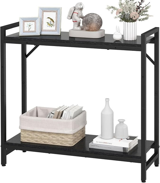Narrow Console Table, 2 Tier Small Entryway Table, Sofa Table with 2 Support Bar, Industrial Couch Table, Thin Side Table, Display Table for Living Room, Hallway, Bedroom, Foyer, Black
