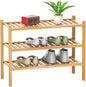 Shoe Rack 3-Tier Organizer-Stackable Storage Shelf with Multi-Function Combinations-Free Standing Bamboo Shoe Racks for Closet,Entryway,Hallway,Bathroom,Living Room Shoe Organization (Natural,3-Tier)