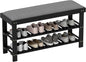 HOMCOM Bamboo Shoe Bench, 3-Tier Entryway Bench with Storage and Cushion, Shoe Organizer for Entryway, Hallway, Holds Up to 331 lbs, 35.4 x 11.4 x 19.3 Inches, Black
