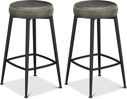 Counter Height Bar Stools, 26" H Backless Bar Stools Set of 6, Upholstered Faux Leather Kitchen Counter Stools, Mid Century Modern, Kitchen Island Home Bar, Pub, Black Grey