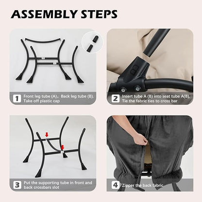 Lazy Chair with Folding Ottoman,Leisure Sofa Chair,Soft Fabric Armchair with Armrests and Side Pockets, Reading Chair with Footrest for Living Room, Bedroom, Office (Plush Dark Grey)