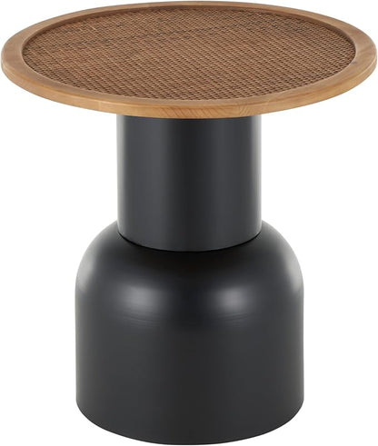 Deco 79 Metal Handmade Side End Accent Table Pedestal End Table with Brown Rattan Tabletop, Side Table 19" x 19" x 20", Black
