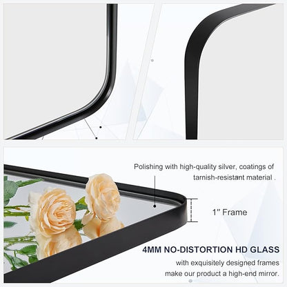 MOON MIRROR 20" x 28" Black Metal Framed Pivot Rectangle Bathroom Mirror, Tilting Rounded Rectangular Vanity Mirror for Wall Mounted Hangs Vertical only