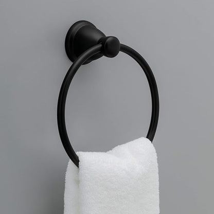 Franklin Brass Kinla 5-Piece Bathroom Set Matte Black 18" and 24" Towel Bar Racks, Toilet Paper Holder, Ring, Hook KIN5PC-MB
