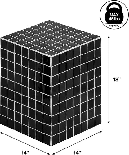 JONATHAN Y END2000L Callista 18" Modern Bohemian Ceramic Tiled Rectangle End Table, Side Table, Accent Table for Living Room, Bedroom, Black/White