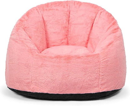 N&V Medium Shell Bean Bag Chair, Adult Size Bean Bag Sack, Foam Filling, Includes Removable and Machine Washable Cover, 37in, Soft Faux Fur, Pink