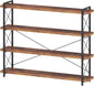 HCHQHS Large Bookshelf, 4-Tier Long Industrial Bookcase, Rustic Brown Book Shelf, Freestanding Horizontal Bookshelves with Metal Frame