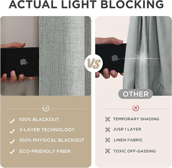 Joydeco 100% Blackout Curtains for Bedroom - Natural Linen Curtains 100" W x 108" L Long, Thermal Insulated 1 Panels Light Grey. Room Darkening Light Blocking Drapes for Living Room