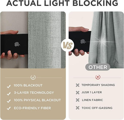 Joydeco 100% Blackout Curtains for Bedroom - Natural Linen Curtains 100" W x 108" L Long, Thermal Insulated 1 Panels Light Grey. Room Darkening Light Blocking Drapes for Living Room