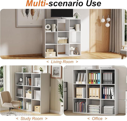 Sweetcrispy 9 Cube Storage Organizer - Open Cube Bookshelf with 5 Removable Back Panels, Display Storage Bookcase for Living Room, Bedroom, Entrance Hall, Home Office，36" L×11.6" W×36" H, White