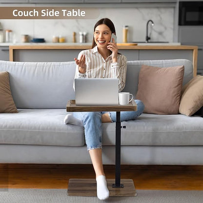 Aoligrace Adjustable Height Side Table with 360° Swivel Top, Wooden C Shaped End Table for Couch Sofa Bed, Small TV Tray for Small Spaces Living Room Bedroom
