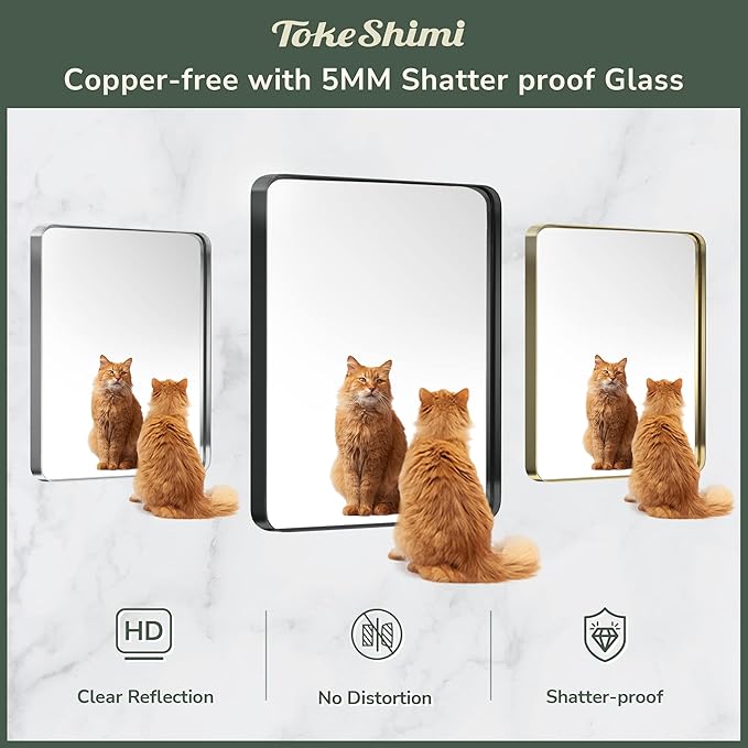 TokeShimi 30 x 36 Inch Black Bathroom Mirror for Wall Vanity Mirror with Non-Rusting Aluminum Alloy Metal Frame Rounded Corner for Modern Farmhouse Home Decor (Horizontal/Vertical)