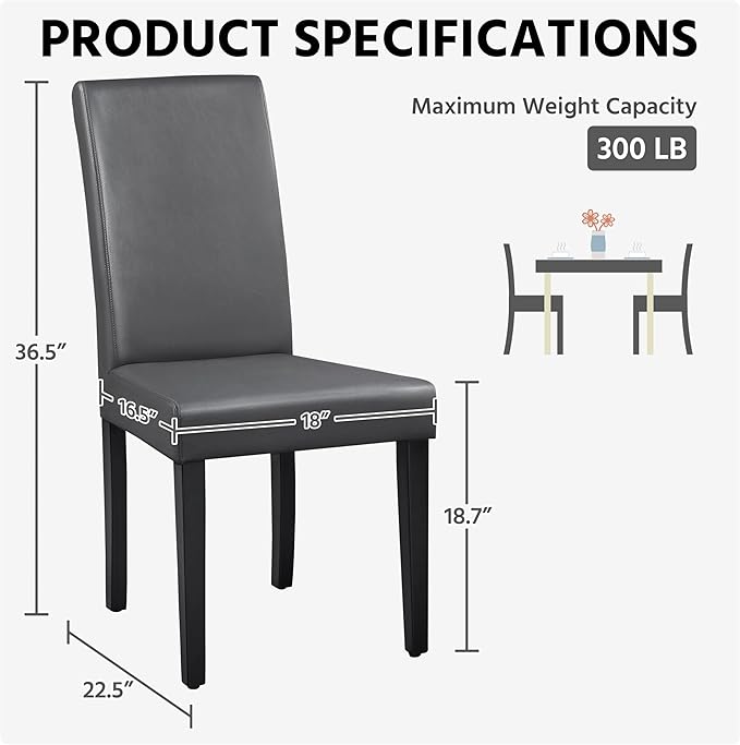 Yaheetech Dining Chairs Set of 6 Faux Leather Modern Dining Room Chairs with Rubberwood Legs and Padded Seat for Kitchen/Living Room/Restaurant, Dark Gray