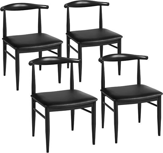 Yaheetech Dining Chairs Set of 4 Mid Century Modern Leather Dining Room Chairs with Armless Backrest & Metal Legs for Kitchen, Living Room, Black