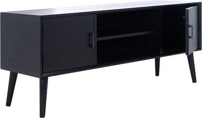 SAFAVIEH Sorrel TV Stand for up to 55" Flatscreen – Black, 2 Doors with Interior Storage, 2 Open Shelves, Entertainment Media Console (MED5701B)