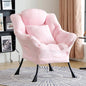 Lazy Chair with Pillow for Living Room, Modern Lounge Accent Chair with Armrests and a Throw Pillow, Leisure Sofa Chair Set, Reading Chair for Bedroom, Dorm Room, Office, Pink